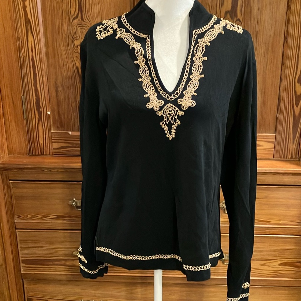 Studio G black sweater w tan beading sz XL
